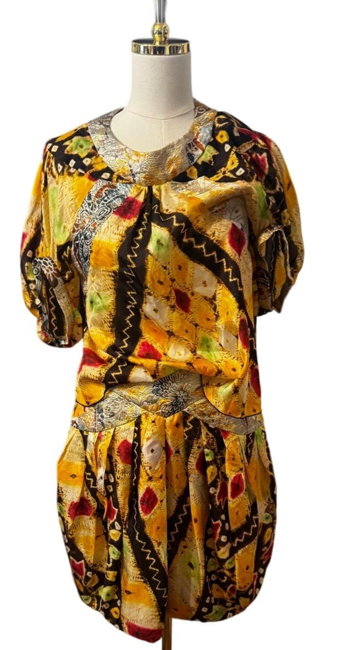 Anna Sui Silk 2-Piece Matching Set NWT/NWOT Metallic Brocade Bubble Skirt-SZ 0/2